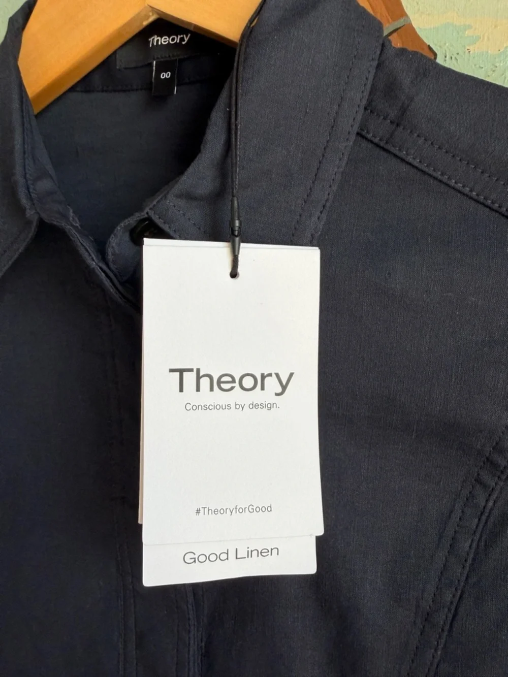 Theory Linen Shirt Romper Concord Navy Short Sleeve Size 00 Button Up NWT